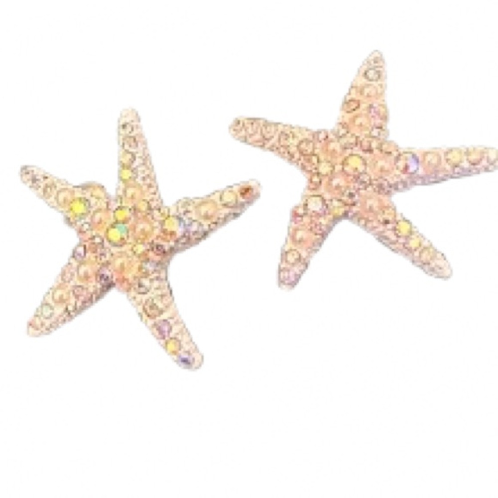 Starfish Shaped Earrings with Rhinestones and Pearls